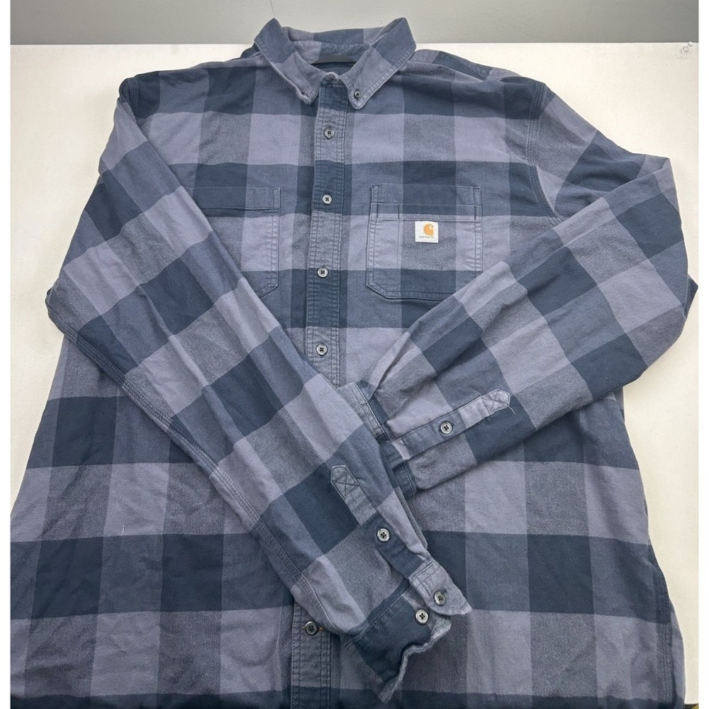 Carhartt Flannel Shirt Men's 2XLT Blue Plaid Relaxed Fit Pockets Button TW4448-M